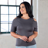 Cold Shoulder Rhinestone Top - Aaria Tees