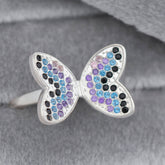 Sparkle Butterfly Sterling & Crystal Ring - Aaria Tees
