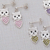 Cat & Heart Birth Month Sterling Earrings - Aaria Tees