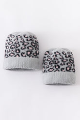 Grey leopard beanie hat toddler adult - Aaria Tees