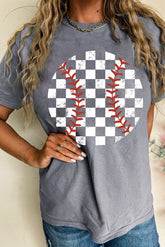 Gray Vintage Checkered Baseball Graphic Tee - Aaria Tees