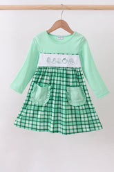 Green parade embroidery gingham dress - Aaria Tees