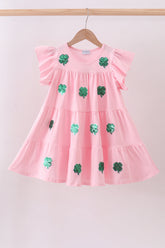 Pink clover sequin ruffle tiered dress - Aaria Tees
