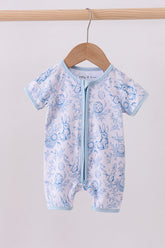 Blue bunny egg bamboo romper - Aaria Tees