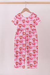 Pink bow baseball bamboo jumpsuit - Aaria Tees
