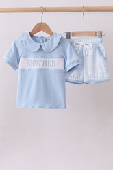 Blue brother smocked shorts set - Aaria Tees