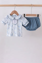 Navy bunny embroidery peter pan collar bloomer set - Aaria Tees