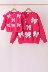 Magenta bow sequin mom&me sweatshirt - Aaria Tees