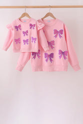 Pink bow sequin mom&me sweatshirt - Aaria Tees