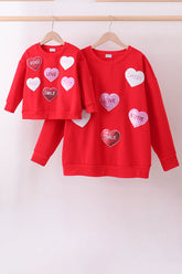 Red heart love smile sequin fleece mom&me sweatshrit - Aaria Tees