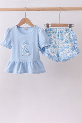 Blue bunny applique ruffle shorts set - Aaria Tees