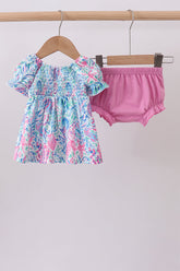 Blue marine smocked ruffle bloomer set - Aaria Tees