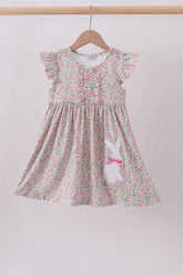 Floral bunny applique ruffle dress - Aaria Tees