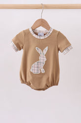 Brown plaid bunny applique bubble - Aaria Tees