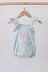 Blue floral bunny applique ruffle bubble - Aaria Tees