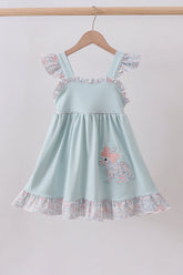 Blue floral bunny applique ruffle dress - Aaria Tees