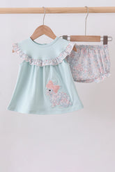 Blue floral bunny applique bloomer set - Aaria Tees