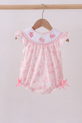 Pink bunny smocked ruffle bow bubble - Aaria Tees