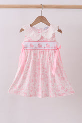 Pink bunny smocked lace collar dress - Aaria Tees