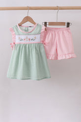 Green swiss dot cross sheep ruffle shorts set - Aaria Tees
