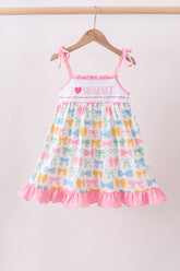 Pink bow I love MOMMY smocked ruffle dress - Aaria Tees