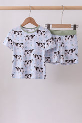 Blue cow print bamboo gingham shorts set - Aaria Tees