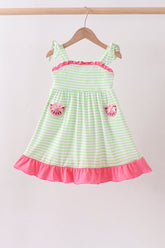 Green watermelon applique ruffle dress - Aaria Tees