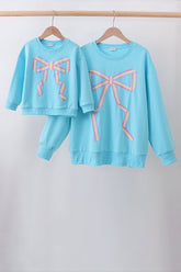 Blue bow hand-sewn mom&me sweatshirt - Aaria Tees