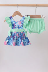 Blue marine creature print ruffle bloomer set - Aaria Tees