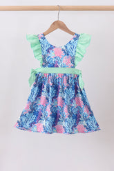 Blue marine creature print ruffle dress - Aaria Tees