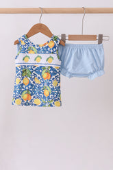 Lemon smocked ruffle bloomer set - Aaria Tees