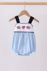 Blue character embroidery gingham bubble - Aaria Tees