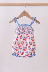 Blue cherry smocked ruffle bubble - Aaria Tees