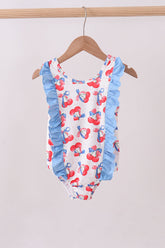 Blue cherry print ruffle swimsuit - Aaria Tees