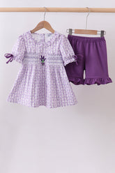Lavender floral smocked ruffle shorts set - Aaria Tees