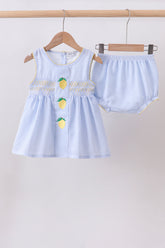 Blue lemon embroidery seersucker bloomer set - Aaria Tees