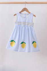 Blue lemon embroidery seersucker dress - Aaria Tees