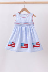 Blue flag smocked woven gingham dress - Aaria Tees