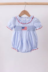 Blue flag smocked ruffle bubble - Aaria Tees