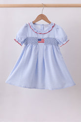 Blue flag smocked ruffle dress - Aaria Tees