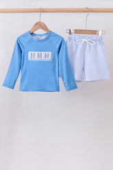 Blue crab embroidery stripe shorts swimsuit - Aaria Tees