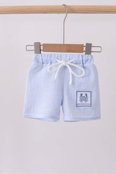 Blue stripe seersucker crab embroidery swim trunks - Aaria Tees