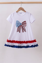 White bow sequin ruffle dress - Aaria Tees