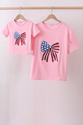 Pink flag bow sequin mom&me top - Aaria Tees