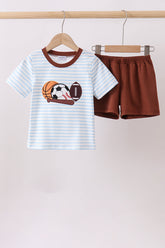 Blue Sports Ball Stripe Applique Knit Set - Aaria Tees