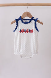 Navy bow applique ruffle bubble - Aaria Tees