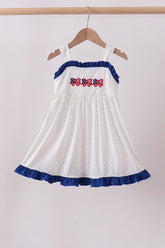 Navy bow applique ruffle dress - Aaria Tees