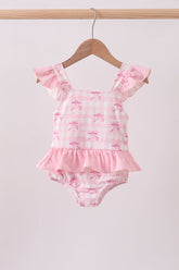 Pink bow print ruffle one-piece swimsuit - Aaria Tees