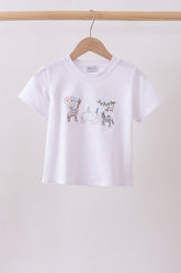 White Animal Embroidered Knit Top - Aaria Tees