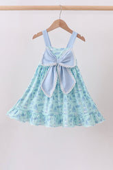 Blue beach print bow ruffle dress - Aaria Tees